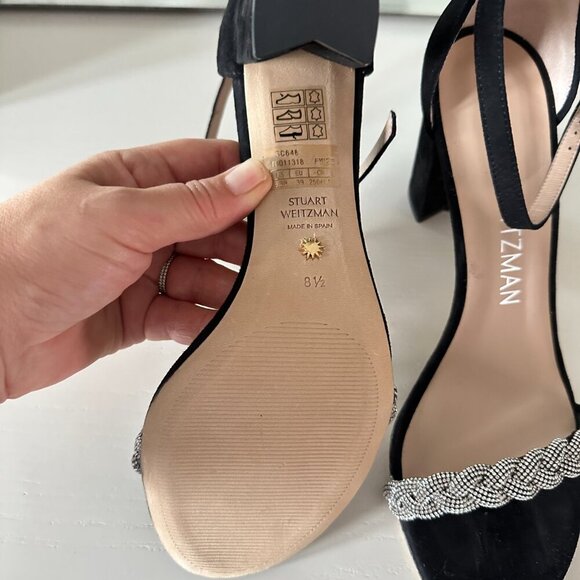 NWOB Stuart Weitzman Nearlynude Highshine Sandal Black Crystal Size 8.5 - Picture 2 of 4